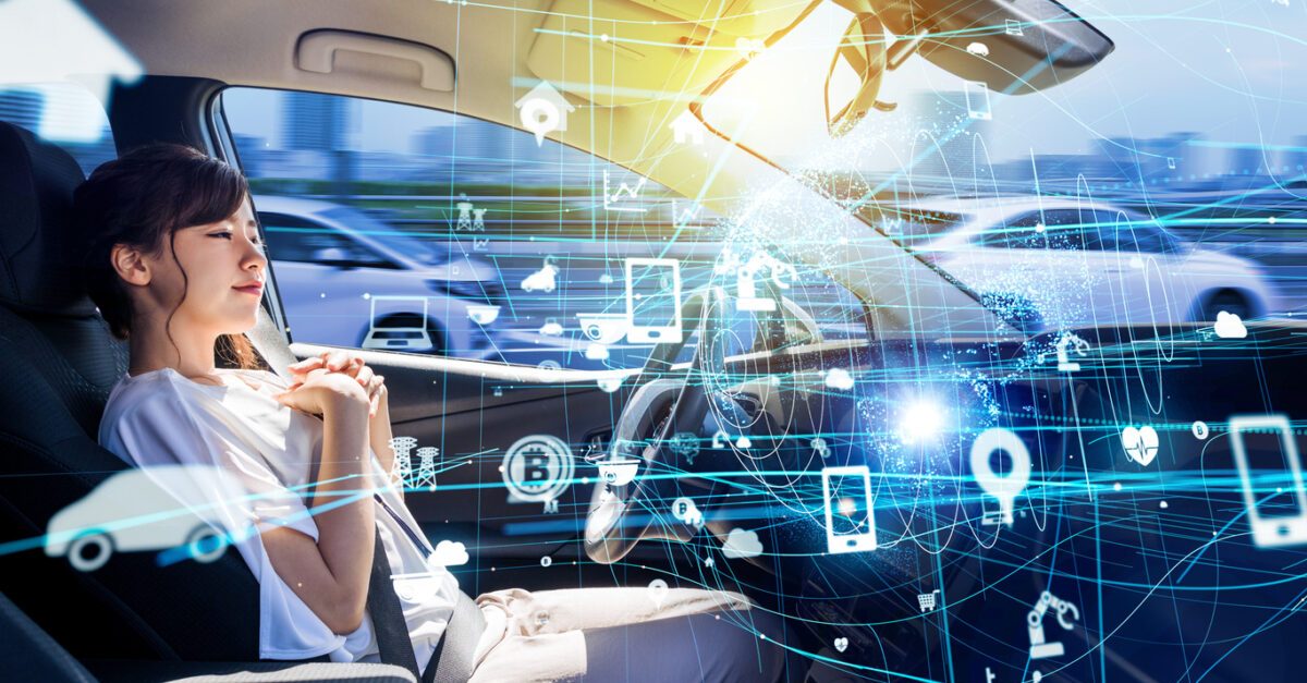 Automotive technology concept. IoT(Internet of Things). Autonomous car. Driverless vehicle.